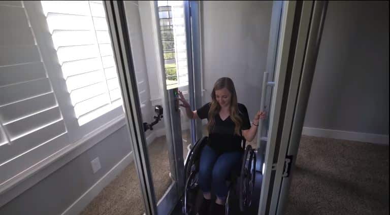 Youtuber's girlfriend on a wheelchair using the DIY elevator