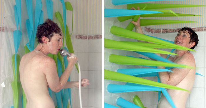 Artist Invents Shower Curtains With Spikes 