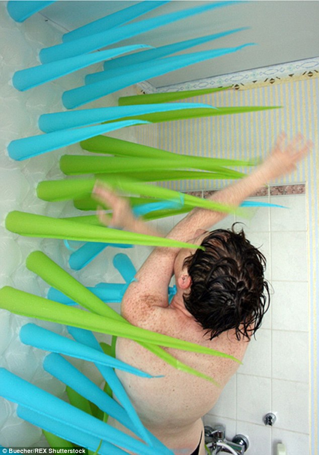 Shower Curtains With Spikes Pops Out After Four Minutes Of Shower To Save Water